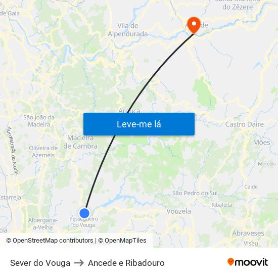 Sever do Vouga to Ancede e Ribadouro map