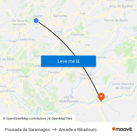 Pousada de Saramagos to Ancede e Ribadouro map