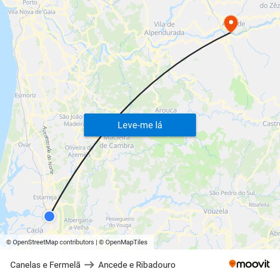 Canelas e Fermelã to Ancede e Ribadouro map