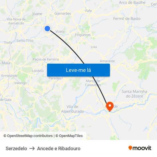 Serzedelo to Ancede e Ribadouro map