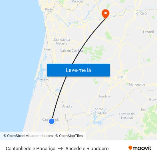 Cantanhede e Pocariça to Ancede e Ribadouro map