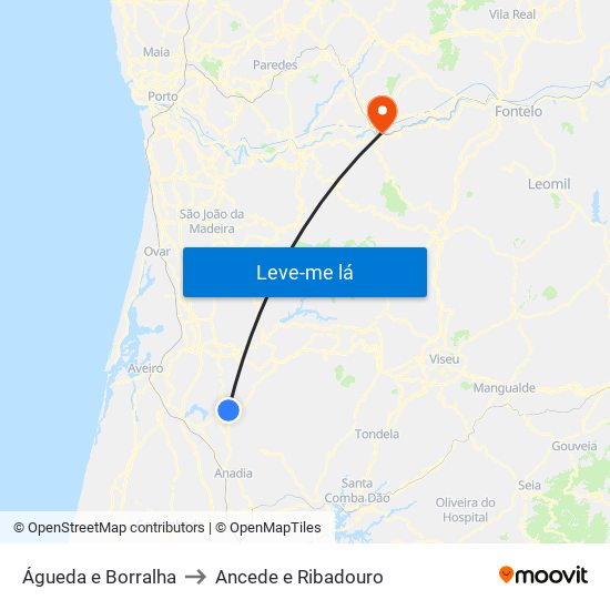 Águeda e Borralha to Ancede e Ribadouro map