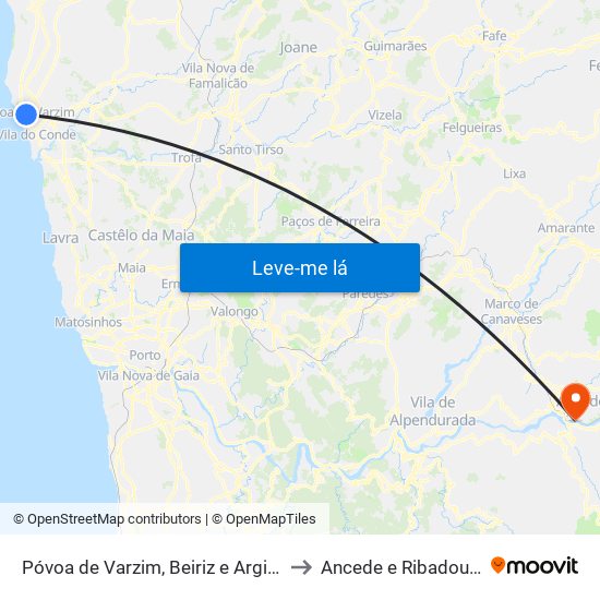 Póvoa de Varzim, Beiriz e Argivai to Ancede e Ribadouro map