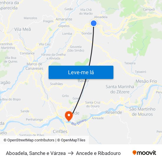 Aboadela, Sanche e Várzea to Ancede e Ribadouro map