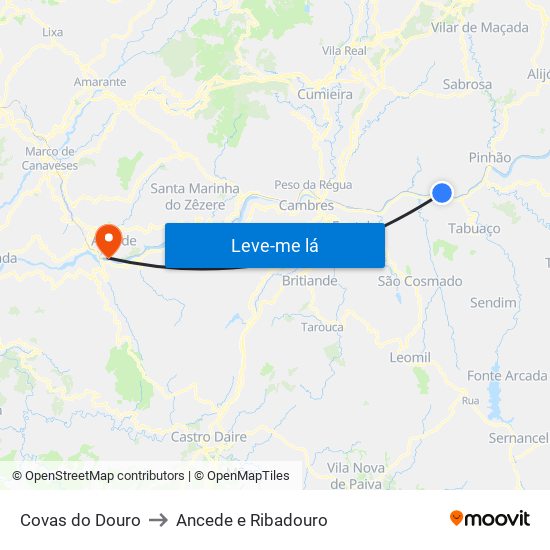 Covas do Douro to Ancede e Ribadouro map