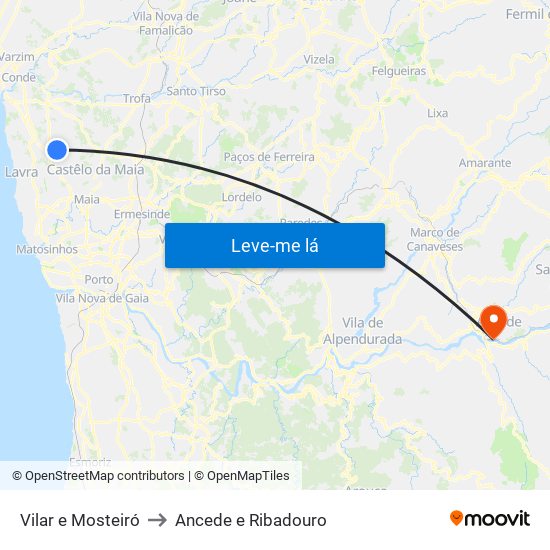 Vilar e Mosteiró to Ancede e Ribadouro map