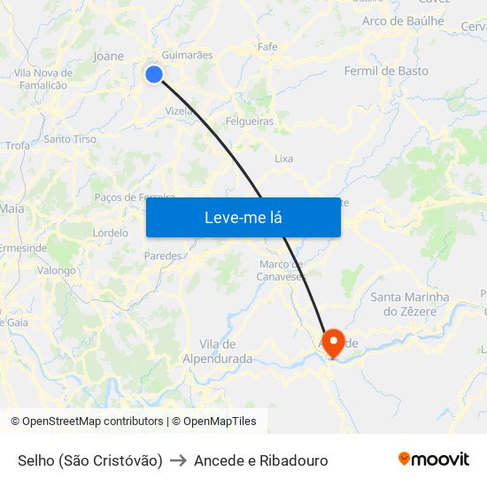 Selho (São Cristóvão) to Ancede e Ribadouro map