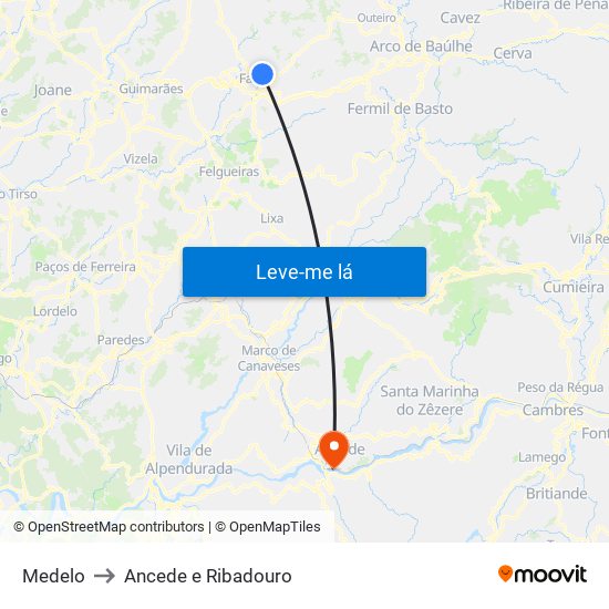 Medelo to Ancede e Ribadouro map