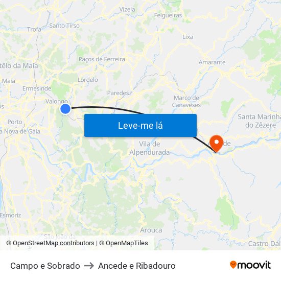 Campo e Sobrado to Ancede e Ribadouro map