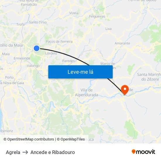 Agrela to Ancede e Ribadouro map