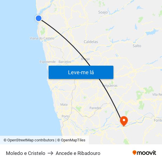 Moledo e Cristelo to Ancede e Ribadouro map