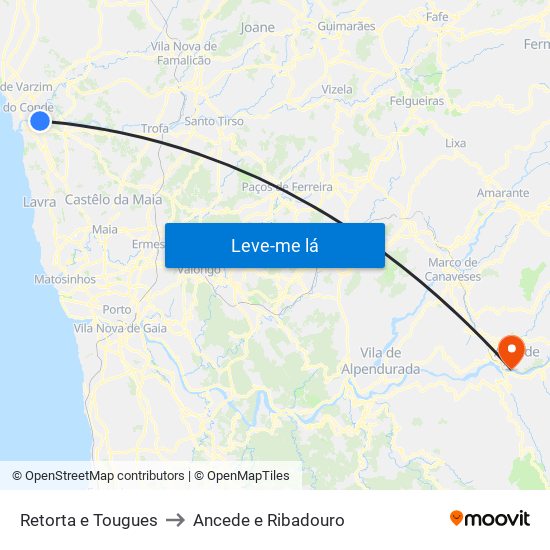 Retorta e Tougues to Ancede e Ribadouro map