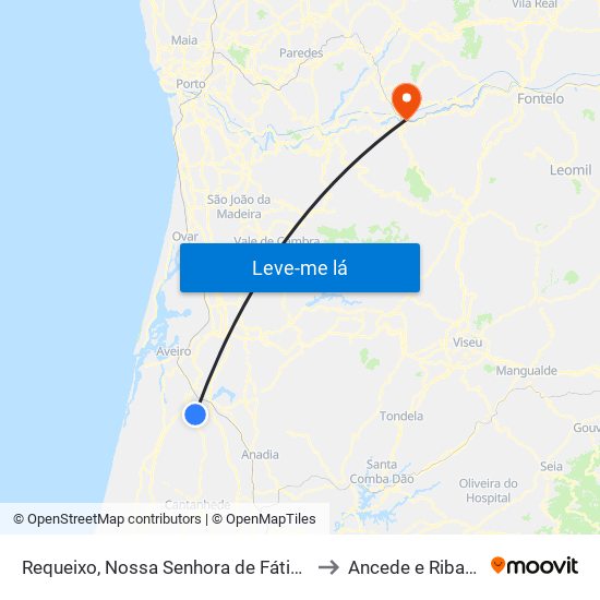 Requeixo, Nossa Senhora de Fátima e Nariz to Ancede e Ribadouro map