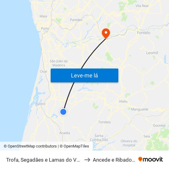 Trofa, Segadães e Lamas do Vouga to Ancede e Ribadouro map