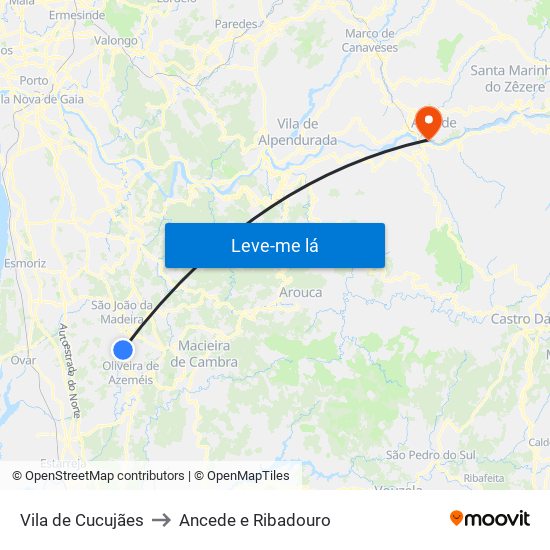 Vila de Cucujães to Ancede e Ribadouro map