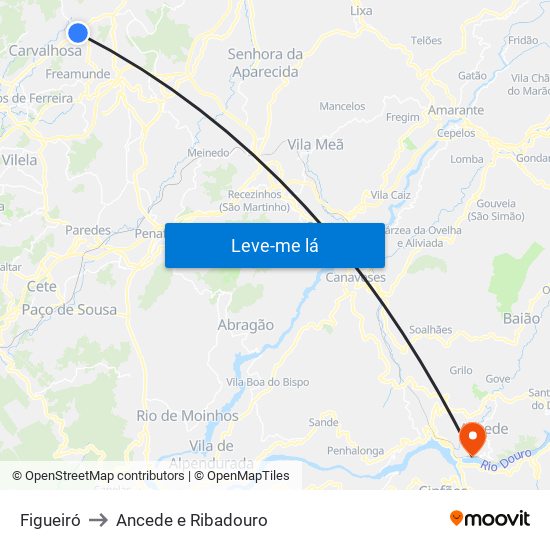 Figueiró to Ancede e Ribadouro map