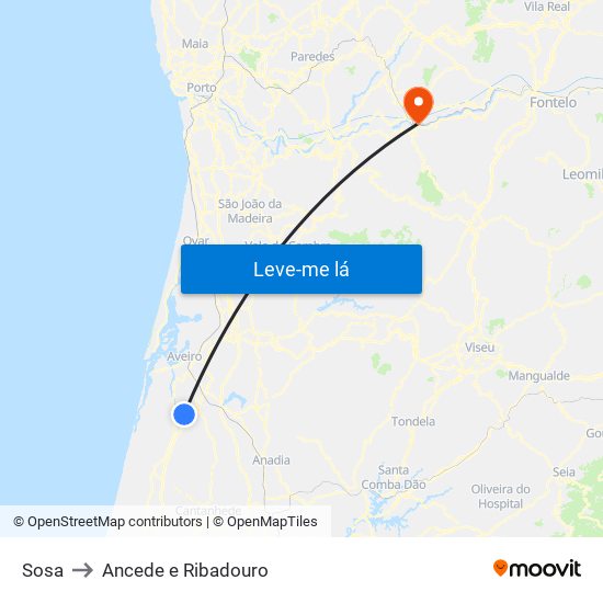 Sosa to Ancede e Ribadouro map