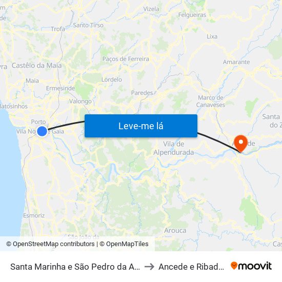 Santa Marinha e São Pedro da Afurada to Ancede e Ribadouro map