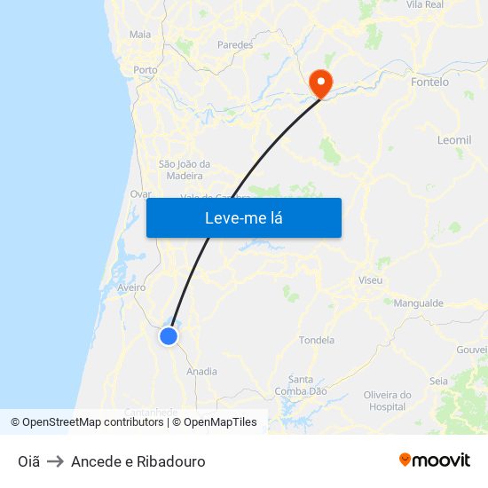 Oiã to Ancede e Ribadouro map