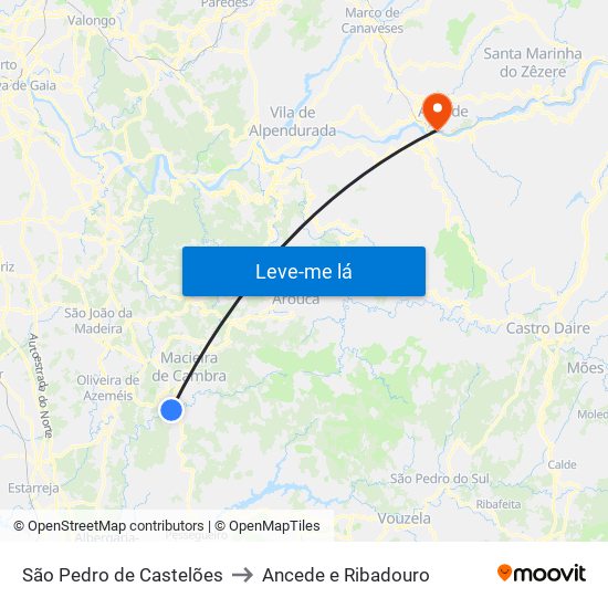 São Pedro de Castelões to Ancede e Ribadouro map