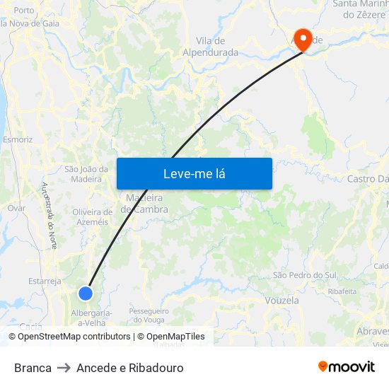 Branca to Ancede e Ribadouro map