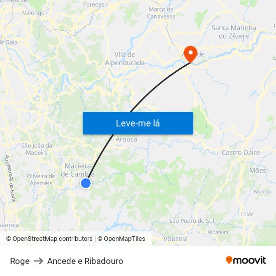 Roge to Ancede e Ribadouro map