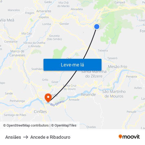 Ansiāes to Ancede e Ribadouro map