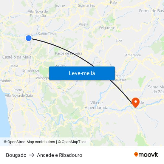 Bougado to Ancede e Ribadouro map