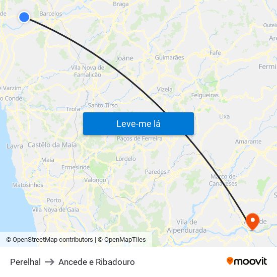 Perelhal to Ancede e Ribadouro map