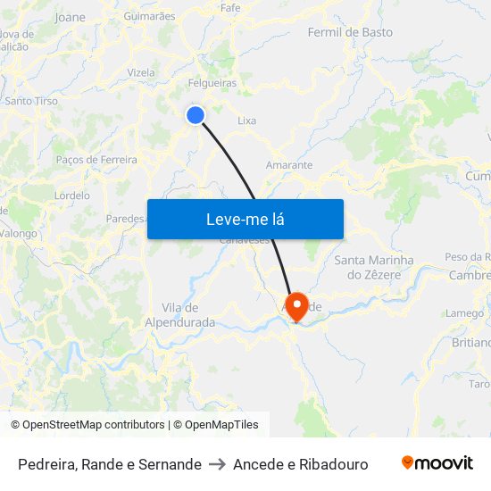 Pedreira, Rande e Sernande to Ancede e Ribadouro map