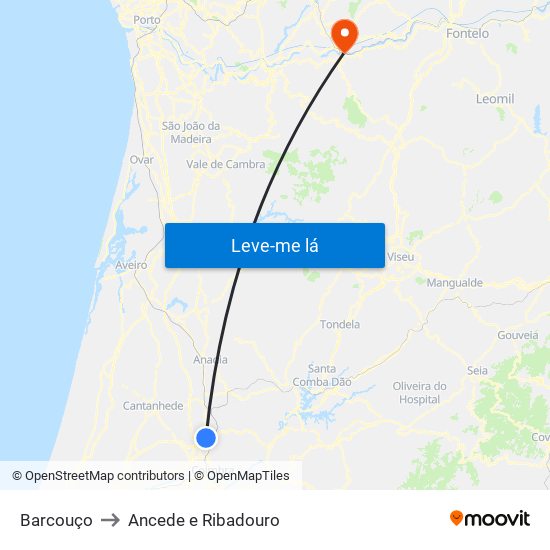 Barcouço to Ancede e Ribadouro map