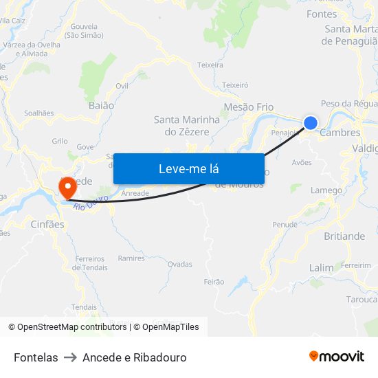 Fontelas to Ancede e Ribadouro map