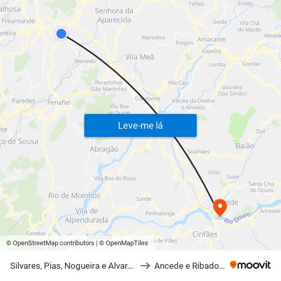 Silvares, Pias, Nogueira e Alvarenga to Ancede e Ribadouro map