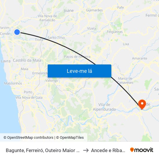 Bagunte, Ferreiró, Outeiro Maior e Parada to Ancede e Ribadouro map