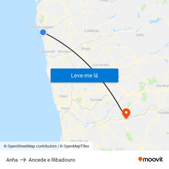 Anha to Ancede e Ribadouro map