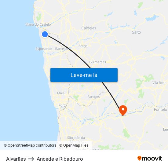 Alvarães to Ancede e Ribadouro map