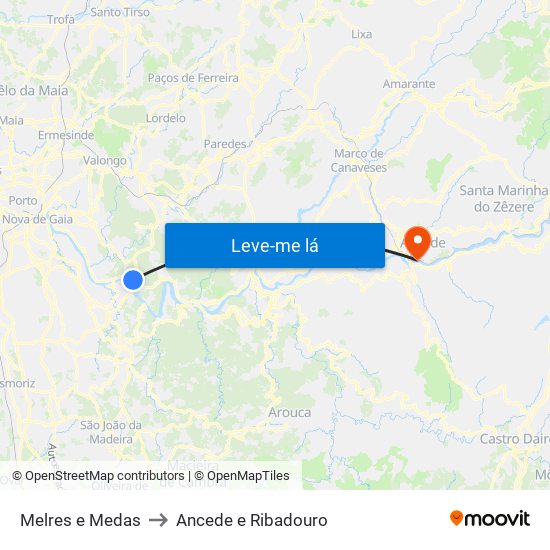 Melres e Medas to Ancede e Ribadouro map