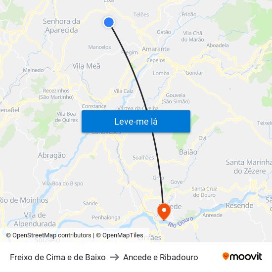 Freixo de Cima e de Baixo to Ancede e Ribadouro map