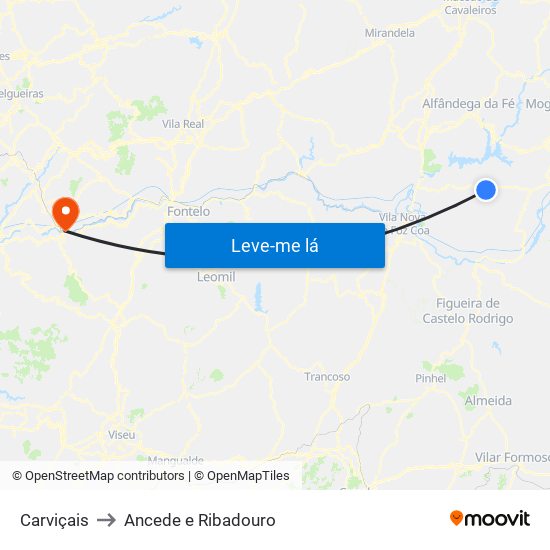 Carviçais to Ancede e Ribadouro map