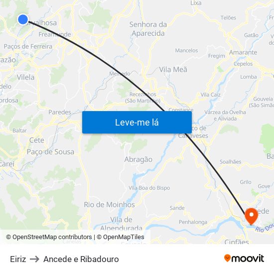 Eiriz to Ancede e Ribadouro map