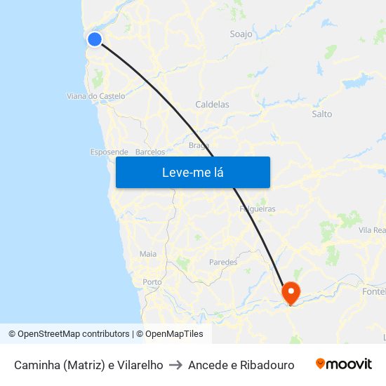 Caminha (Matriz) e Vilarelho to Ancede e Ribadouro map