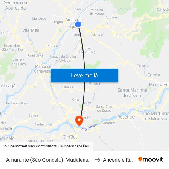Amarante (São Gonçalo), Madalena, Cepelos e Gatão to Ancede e Ribadouro map