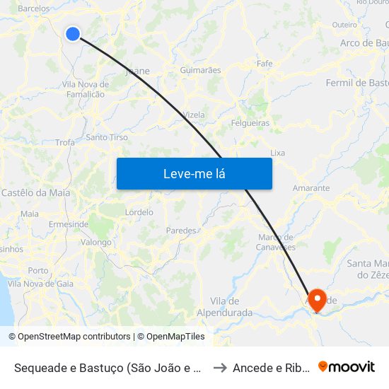 Sequeade e Bastuço (São João e Santo Estêvão) to Ancede e Ribadouro map