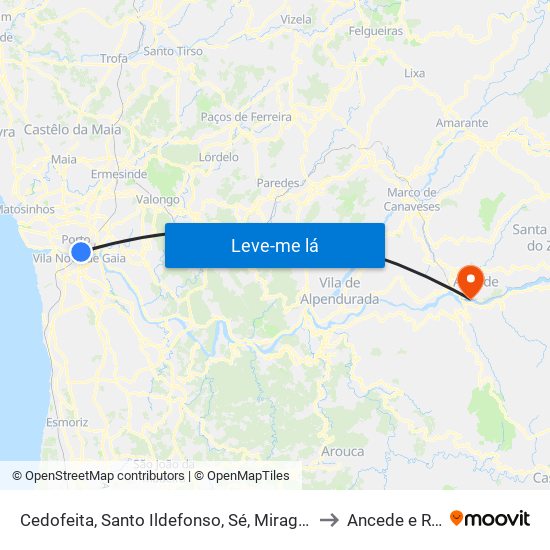 Cedofeita, Santo Ildefonso, Sé, Miragaia, São Nicolau e Vitória to Ancede e Ribadouro map