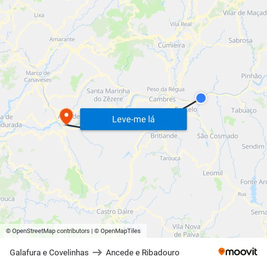 Galafura e Covelinhas to Ancede e Ribadouro map