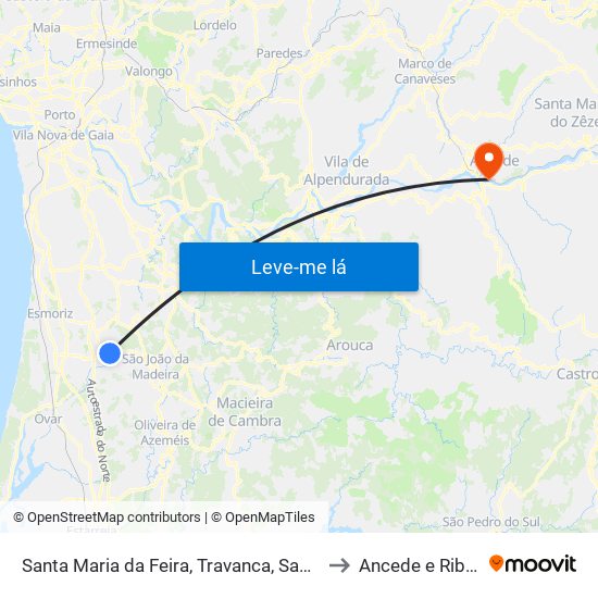 Santa Maria da Feira, Travanca, Sanfins e Espargo to Ancede e Ribadouro map