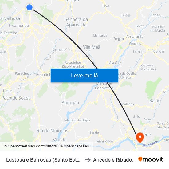 Lustosa e Barrosas (Santo Estêvão) to Ancede e Ribadouro map