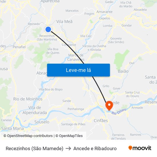 Recezinhos (São Mamede) to Ancede e Ribadouro map