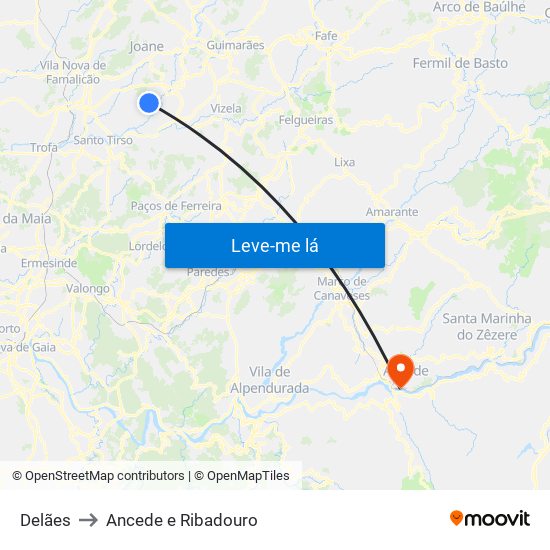 Delães to Ancede e Ribadouro map