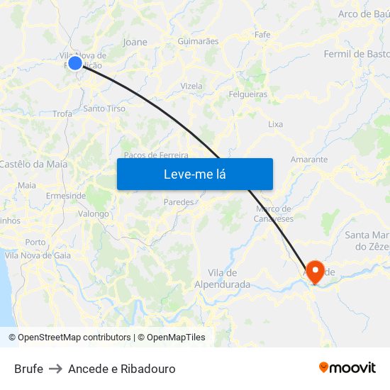Brufe to Ancede e Ribadouro map